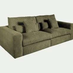 Canapé 5 places fixe en velours côtelé - vert cèdre