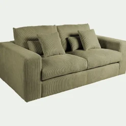 Canapé 3 places fixe en velours côtelé - vert cèdre