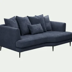 Canapé 3 places fixe gauche en tissu cannes - bleu autan