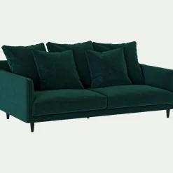 Canapé 3 places fixe velours - bleu canard