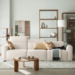 Canapé 5 places relax gauche en tissu - beige roucas