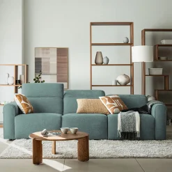 Canapé 5 places relax gauche en tissu - bleu niolon