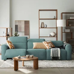 Canapé 5 places relax gauche en tissu - bleu niolon