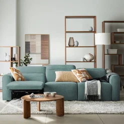 Canapé 5 places relax gauche en tissu - bleu niolon