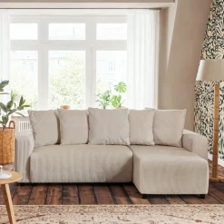 Canapé convertible à angle réversible en velours côtelé - beige roucas