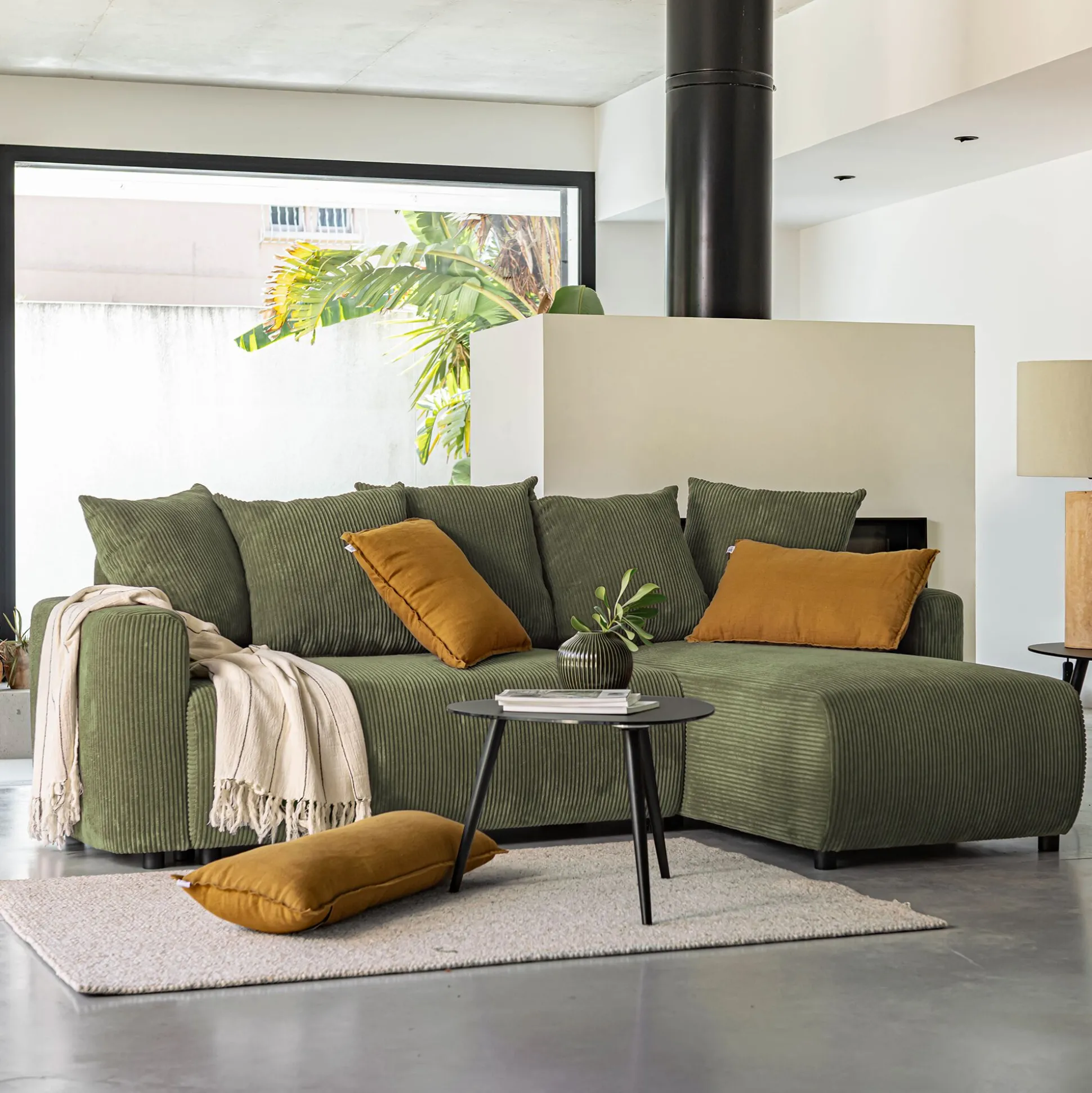 Canapé convertible à angle réversible en velours côtelé - vert cèdre