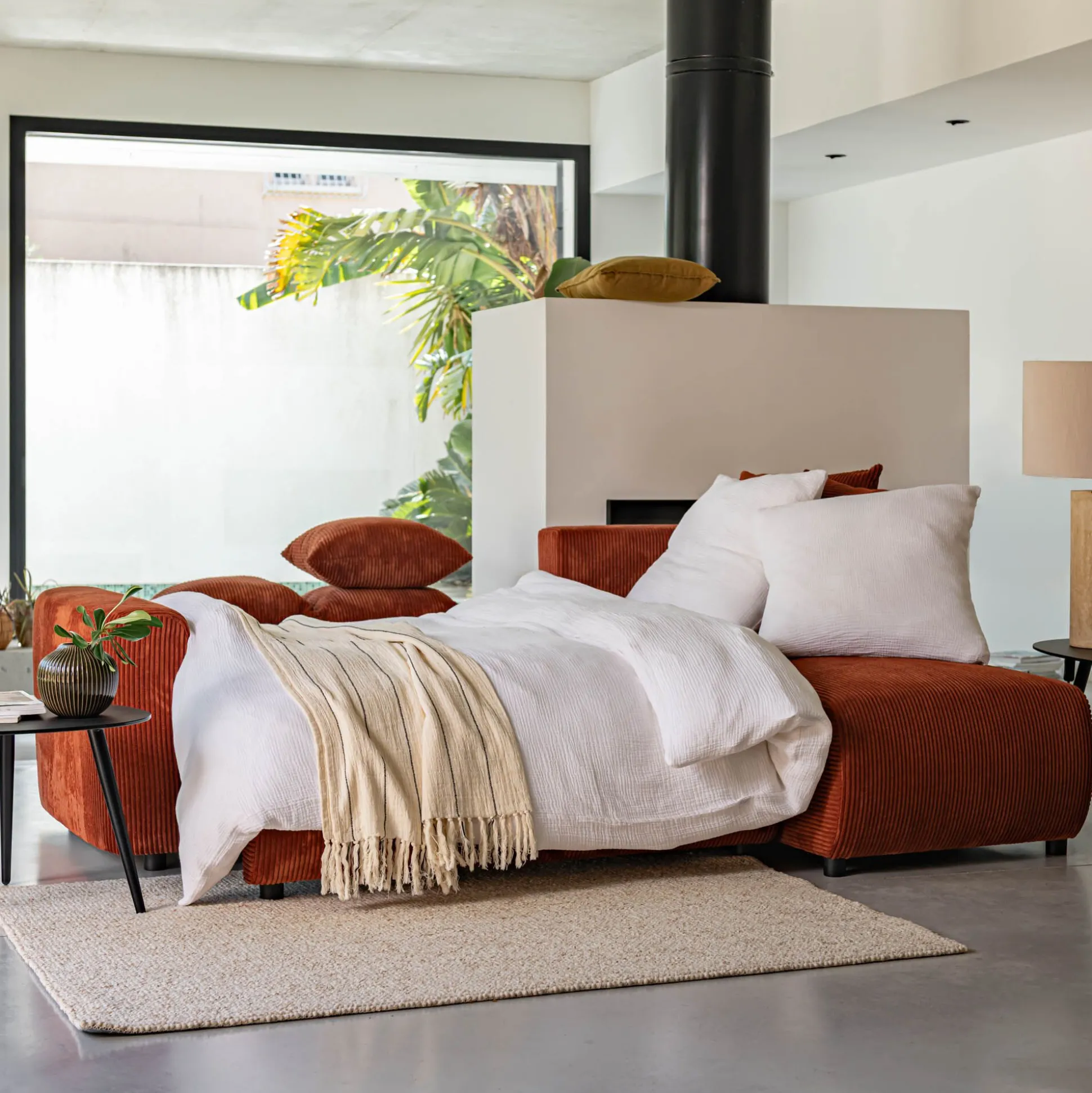 Canapé convertible à angle réversible en velours côtelé - brun rustrel