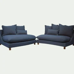 Canapé convertible 5 places avec pieds arrondis en tissu nature - bleu
