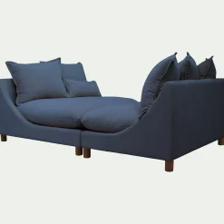 Canapé convertible 5 places avec pieds arrondis en tissu nature - bleu