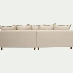 Canapé convertible 5 places avec pieds arrondis en tissu nature - blanc écru