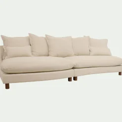 Canapé convertible 5 places avec pieds arrondis en tissu nature - blanc écru