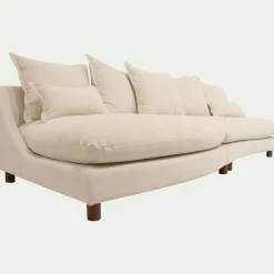 Canapé convertible 5 places avec pieds arrondis en tissu nature - blanc écru
