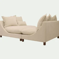 Canapé convertible 5 places avec pieds arrondis en tissu nature - blanc écru
