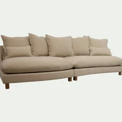 Canapé convertible 5 places avec pieds arrondis en tissu nature - beige