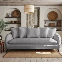 Canapé convertible 3 places en tissu tramé - gris ardoise