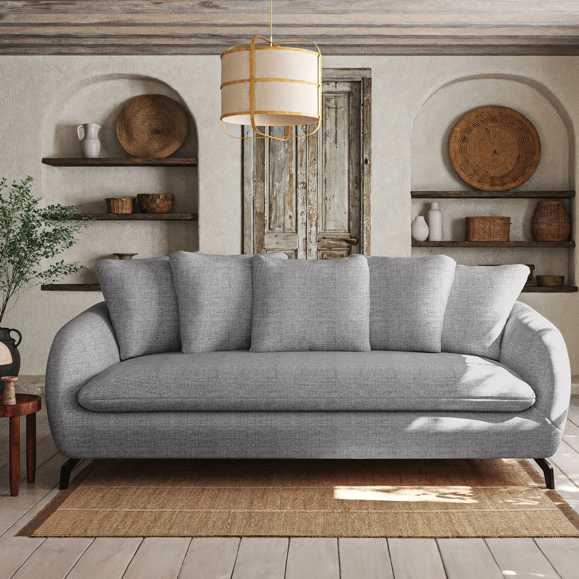 Canapé convertible 3 places en tissu tramé - gris ardoise