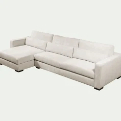 Canapé d'angle chaise longue gauche fixe en velours côtelé Azores - beige