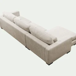 Canapé d'angle chaise longue gauche fixe en velours côtelé Azores - beige