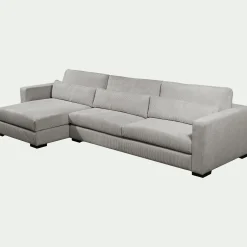 Canapé d'angle chaise longue gauche fixe en velours côtelé Azores - gris borie
