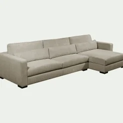 Canapé d'angle chaise longue droite fixe en velours côtelé Azores - gris taupe