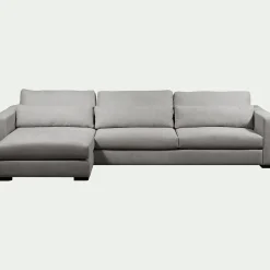 Canapé d'angle chaise longue gauche fixe en tissu Bloq - gris