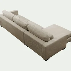 Canapé d'angle chaise longue gauche fixe en velours côtelé Azores - gris taupe