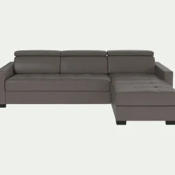 Canapé d'angle convertible en cuir avec accoudoirs 15cm - taupe