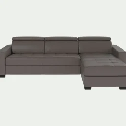 Canapé d'angle convertible en cuir avec accoudoirs 20cm - taupe
