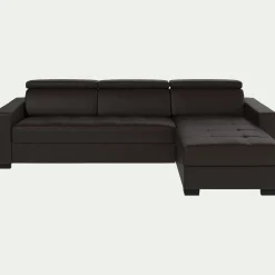 Canapé d'angle convertible en cuir avec accoudoirs 20cm - marron