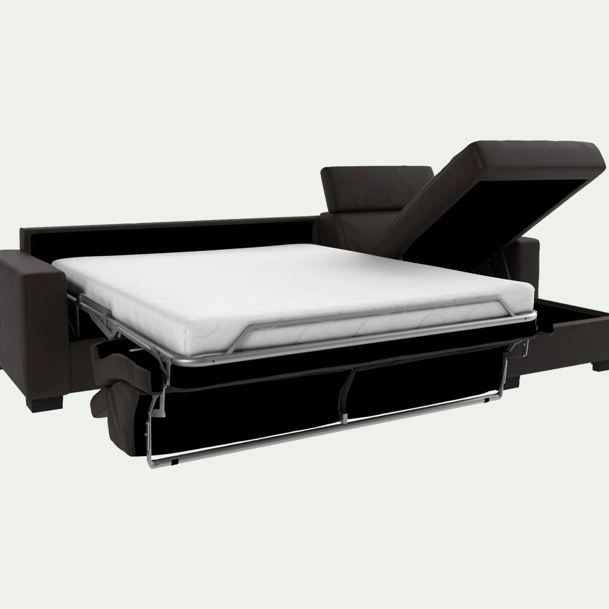 Canapé d'angle convertible en cuir avec accoudoirs 20cm - marron