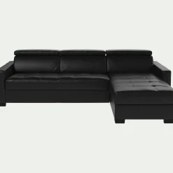 Canapé d'angle convertible en cuir avec accoudoirs 15cm - noir