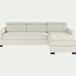 Canapé d'angle convertible en cuir avec accoudoirs 15cm - blanc