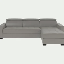 Canapé d'angle convertible en cuir avec accoudoirs 20cm - gris borie