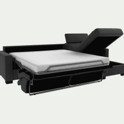 Canapé d'angle convertible en cuir avec accoudoirs 15cm - brun terre ombre