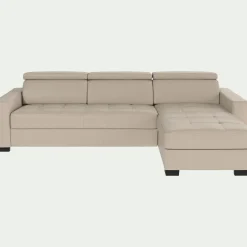 Canapé d'angle convertible en cuir avec accoudoirs 20cm - beige