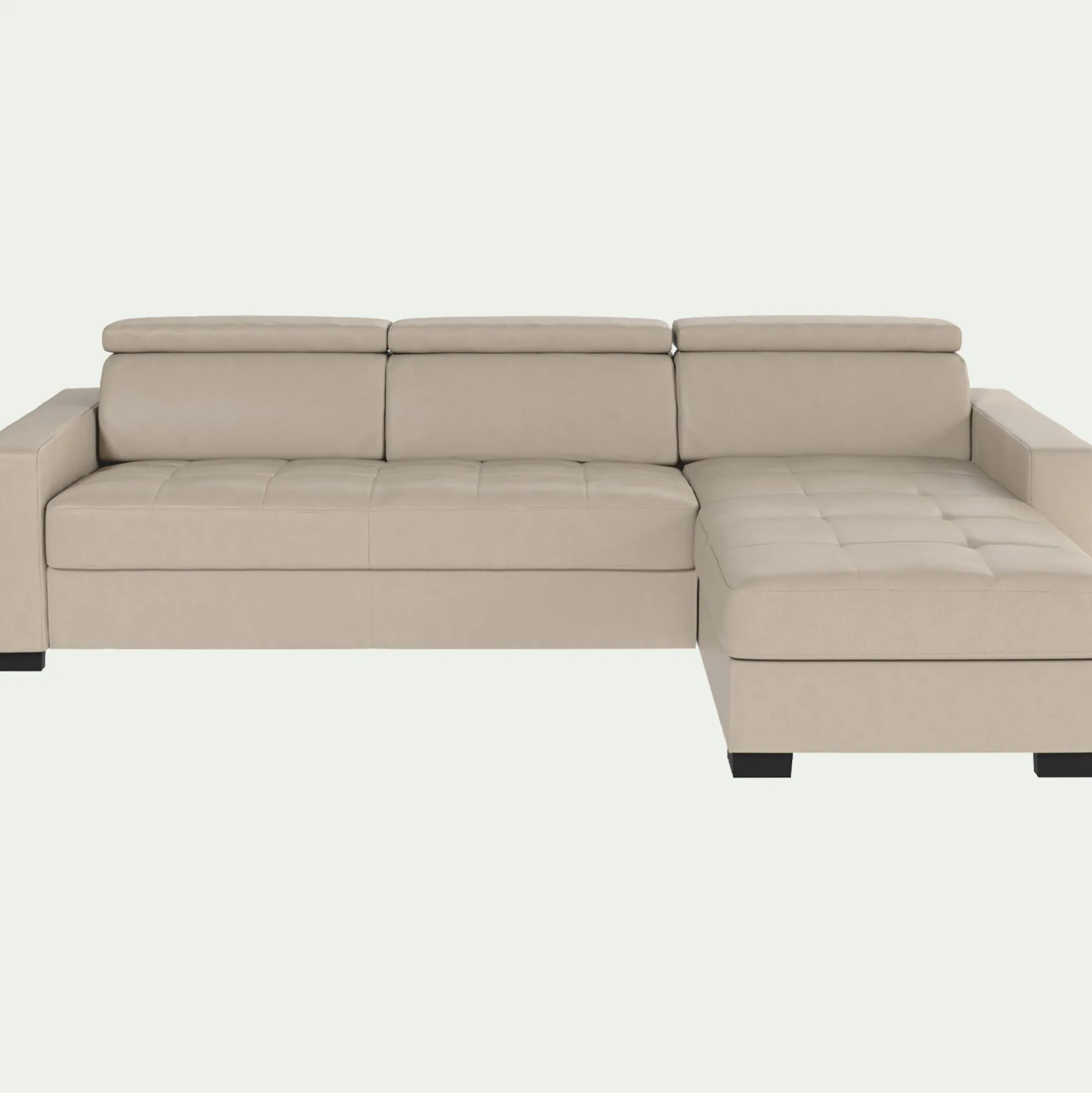Canapé d'angle convertible en cuir avec accoudoirs 20cm - beige