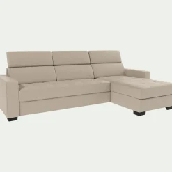 Canapé d'angle convertible en cuir avec accoudoirs 20cm - beige