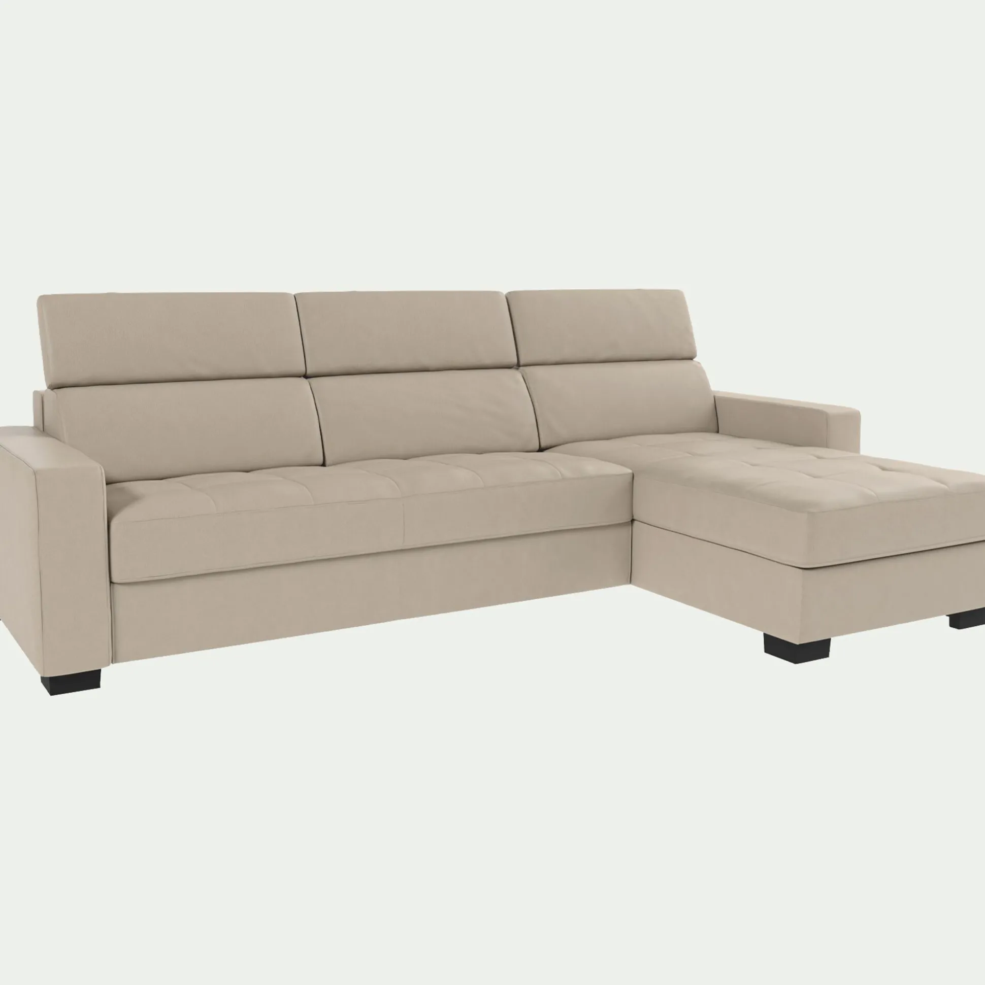 Canapé d'angle convertible en cuir avec accoudoirs 20cm - beige