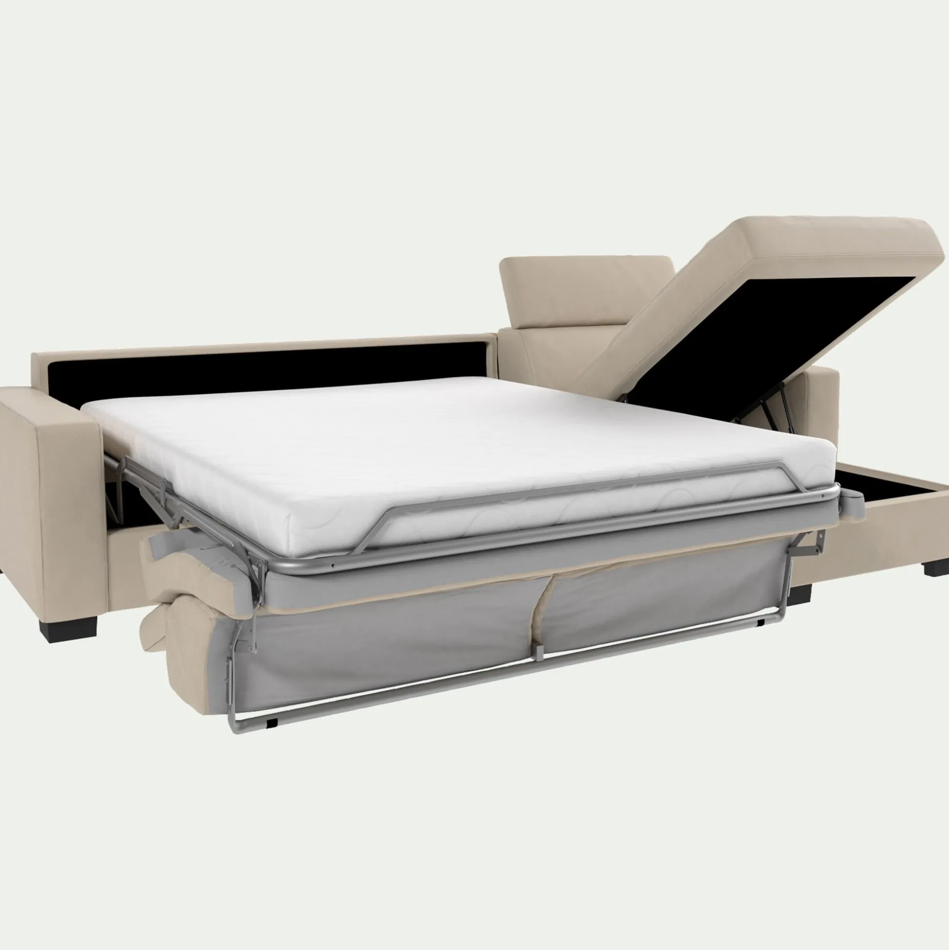 Canapé d'angle convertible en cuir avec accoudoirs 20cm - beige