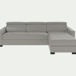 Canapé d'angle convertible en cuir avec accoudoirs 15cm - gris borie