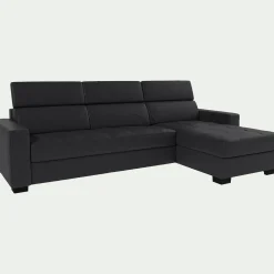 Canapé d'angle convertible en cuir avec accoudoirs 20cm - brun terre ombre