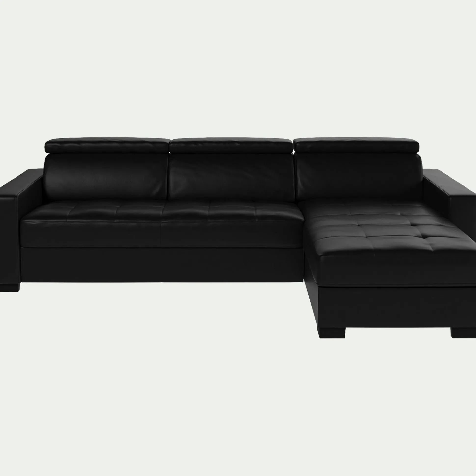 Canapé d'angle convertible en cuir avec accoudoirs 20cm - noir
