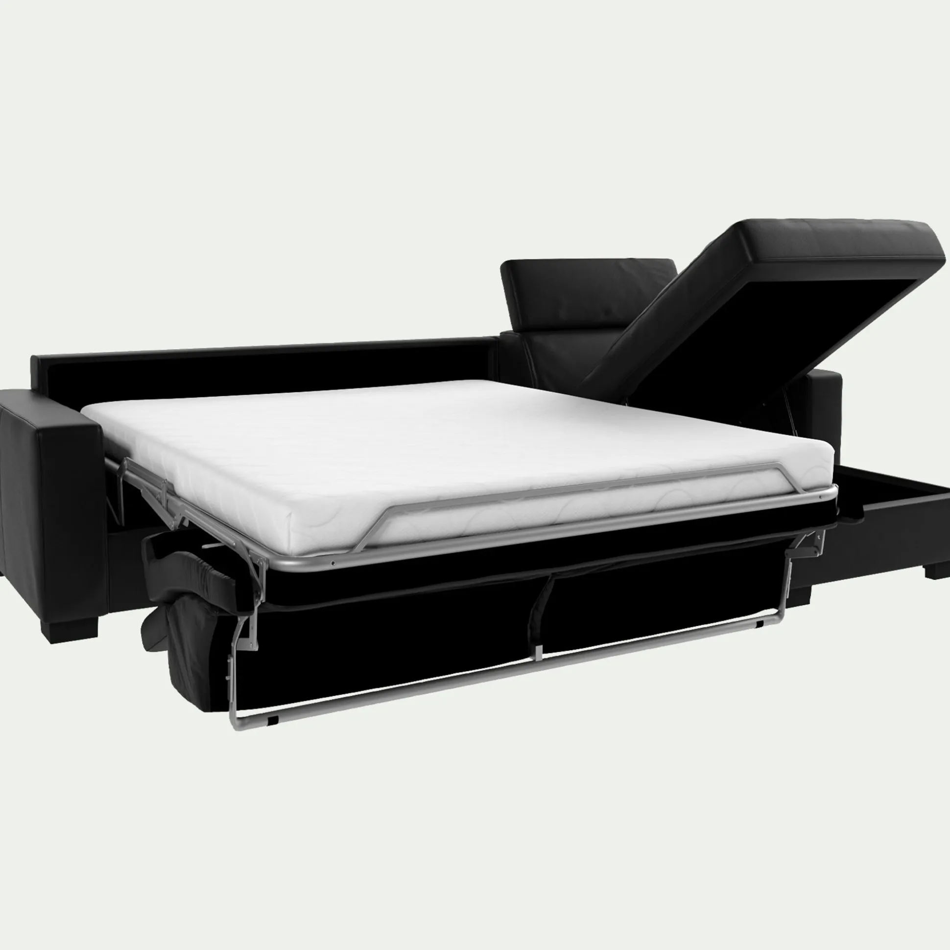 Canapé d'angle convertible en cuir avec accoudoirs 20cm - noir