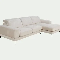 Canapé d'angle droit avance recule en tissu doux - beige