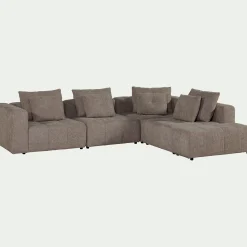 Canapé d'angle droit avec pouf en tissu Benjo - gris vesuve