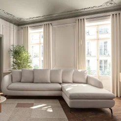 Canapé d'angle droit convertible en tissu tramé - beige roucas