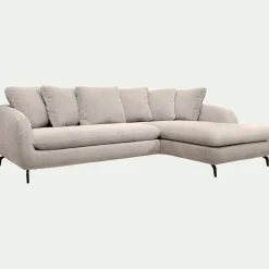 Canapé d'angle droit convertible en tissu tramé - beige roucas
