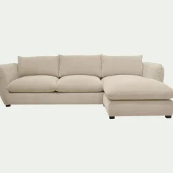 Canapé d'angle droit convertible en tissu Nature - blanc écru