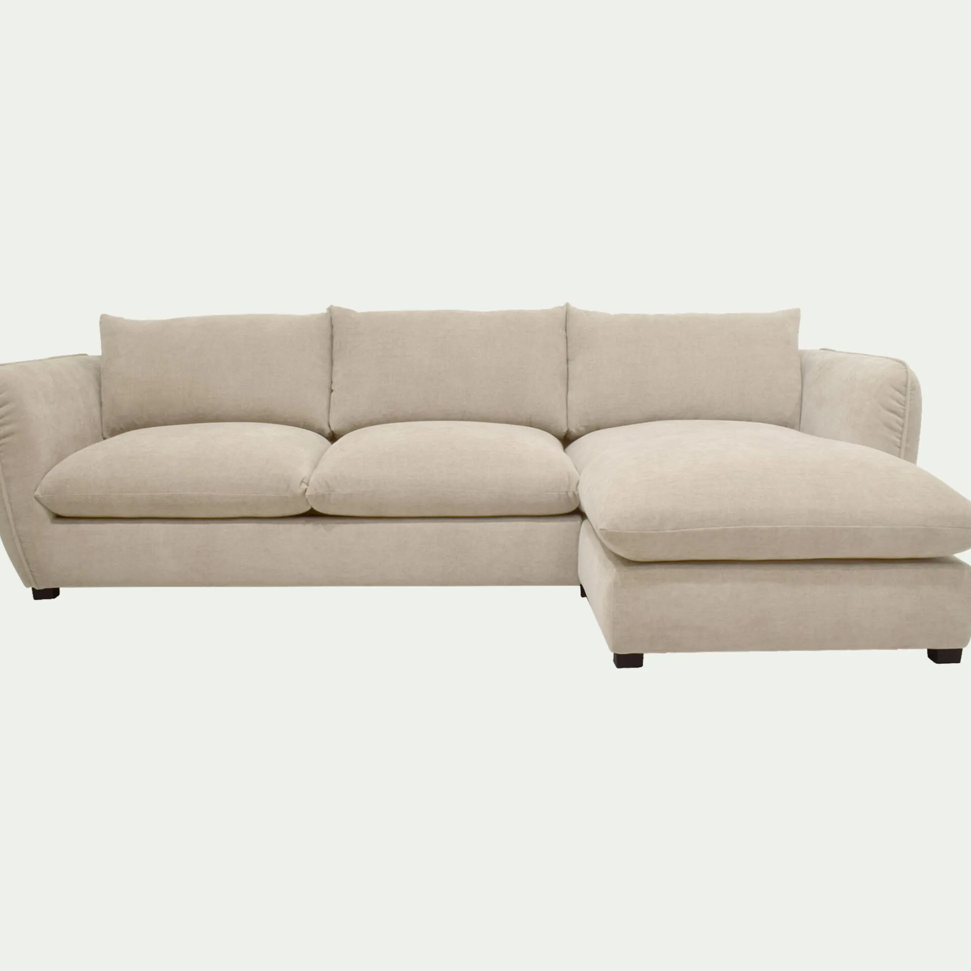 Canapé d'angle droit convertible en tissu Nature - blanc écru