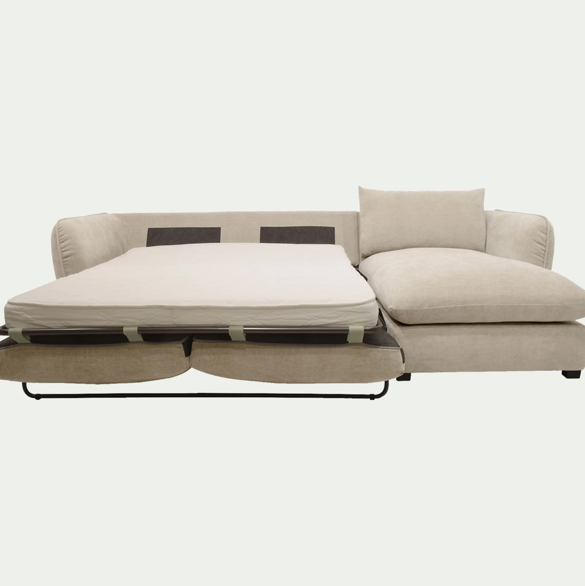 Canapé d'angle droit convertible en tissu Nature - blanc écru